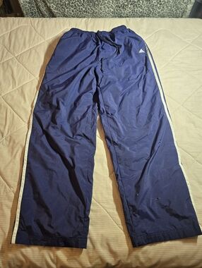 Vintage Adidas Windbreaker Track Pants Blue With White Triple Stripes Zip Lgs Xl